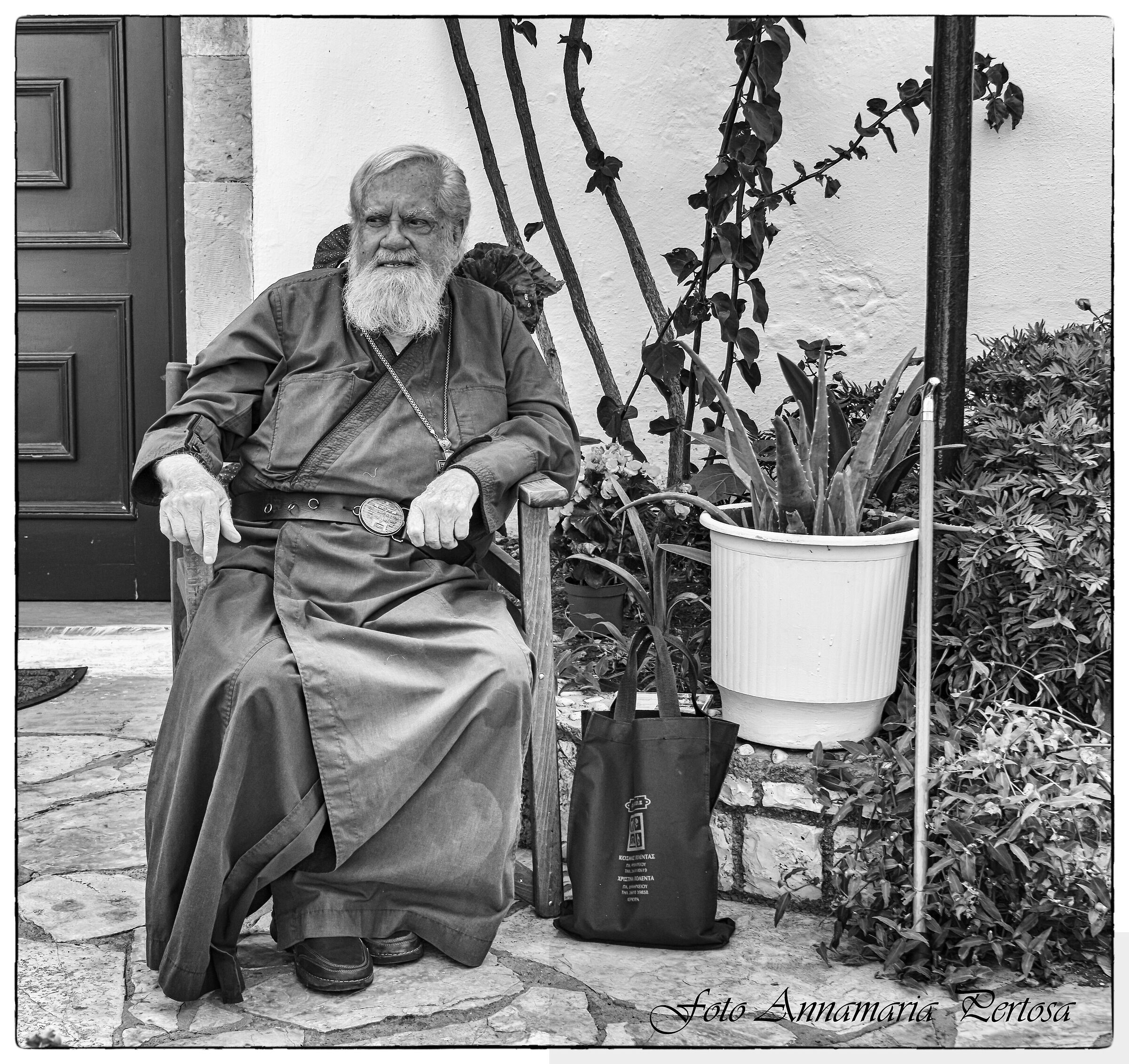 An Orthodox monk in Paleokastritsa...