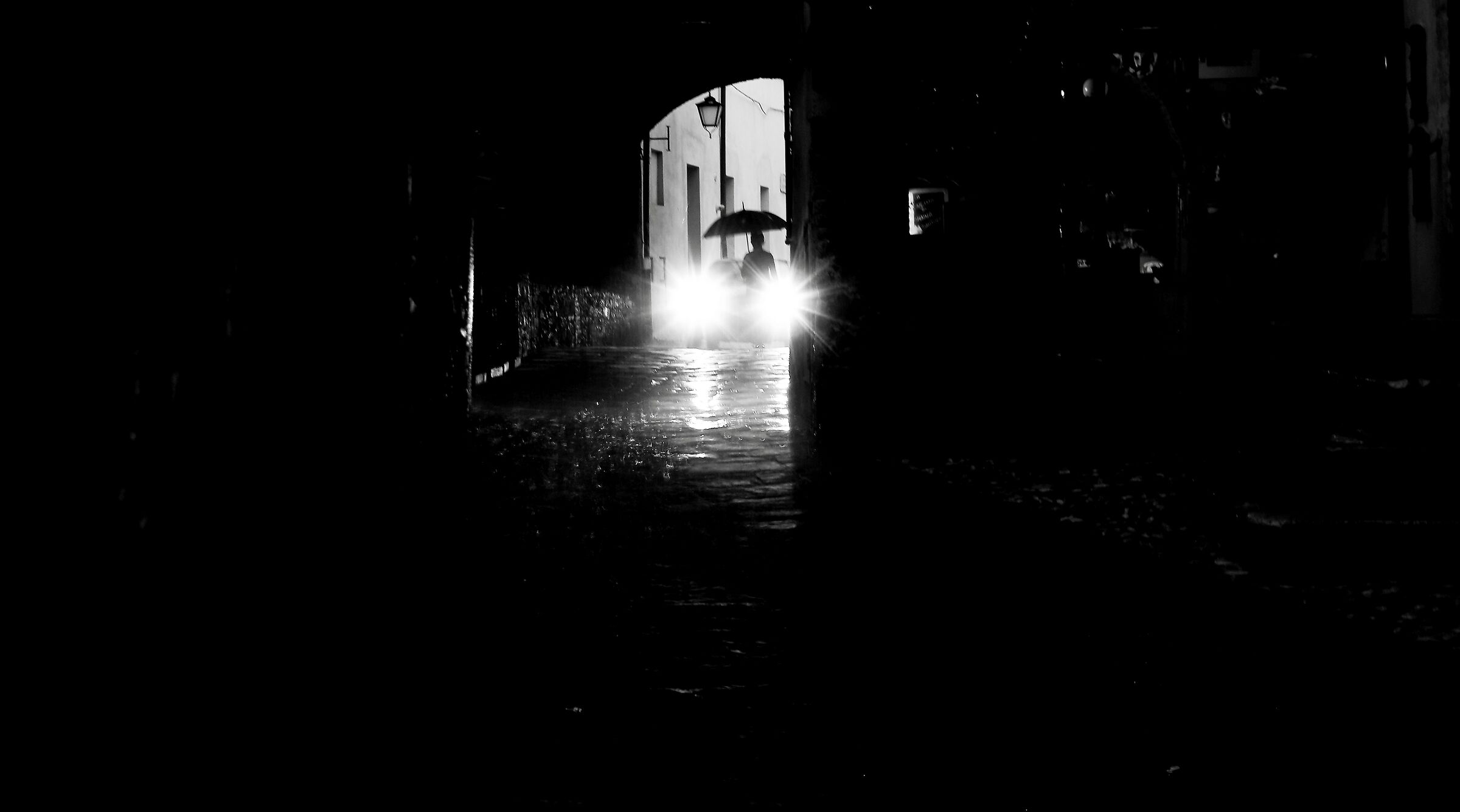 Lights, on a rainy night. ...