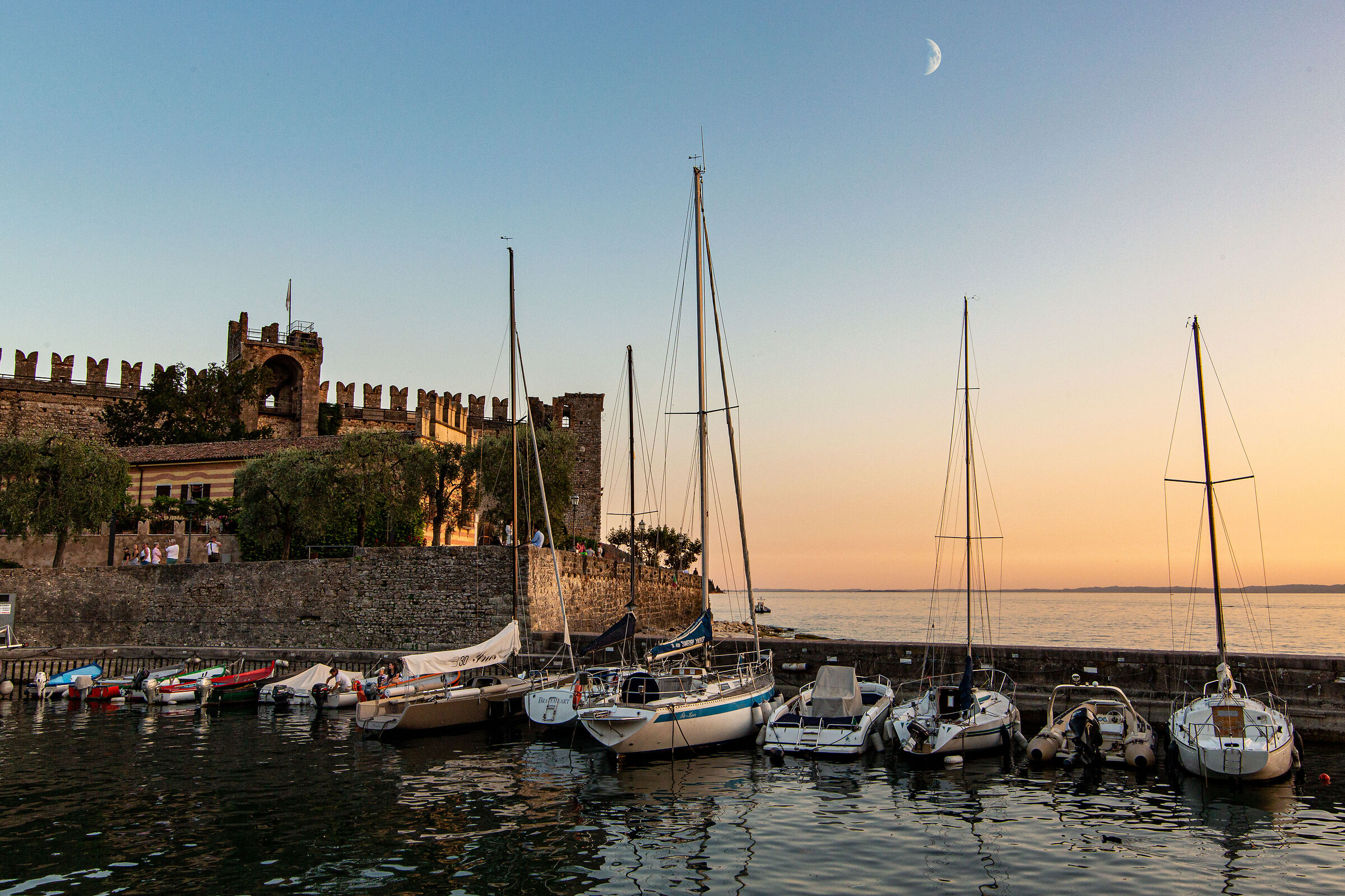 Moon and Scaliger castle in Torri del Benaco...