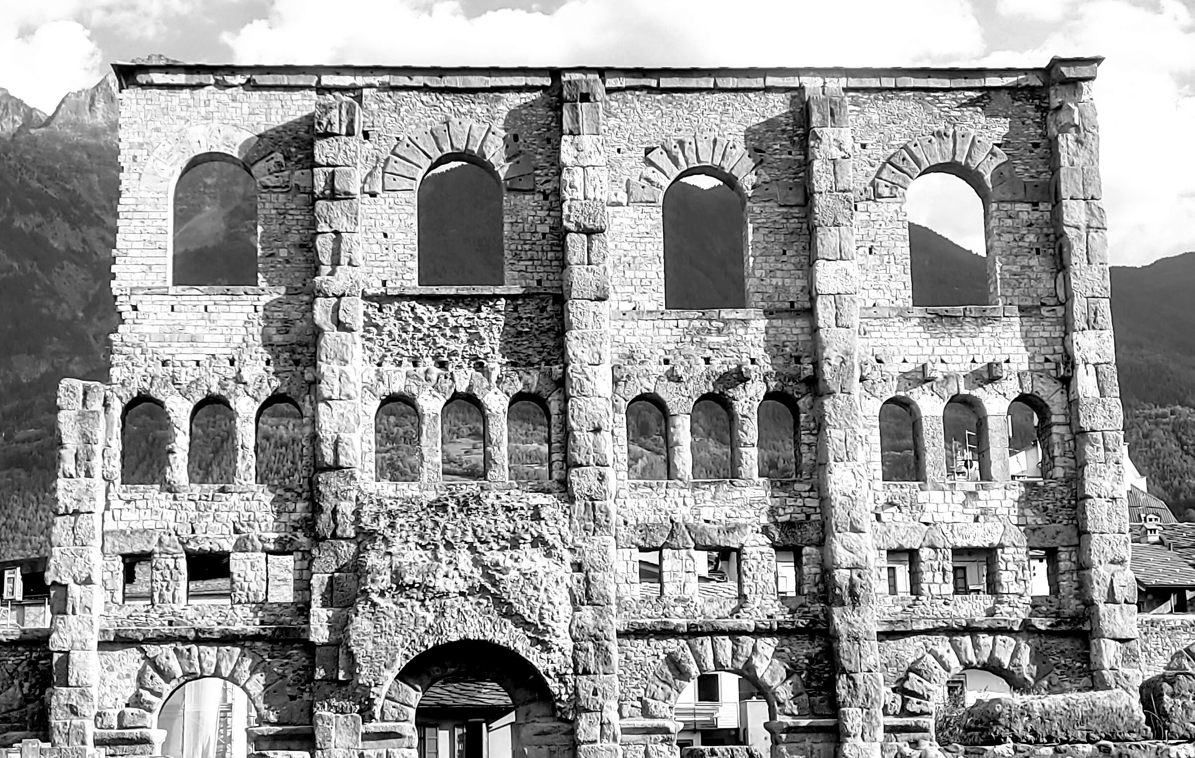 Aosta, remains of the Roman theater, with mobile phone...