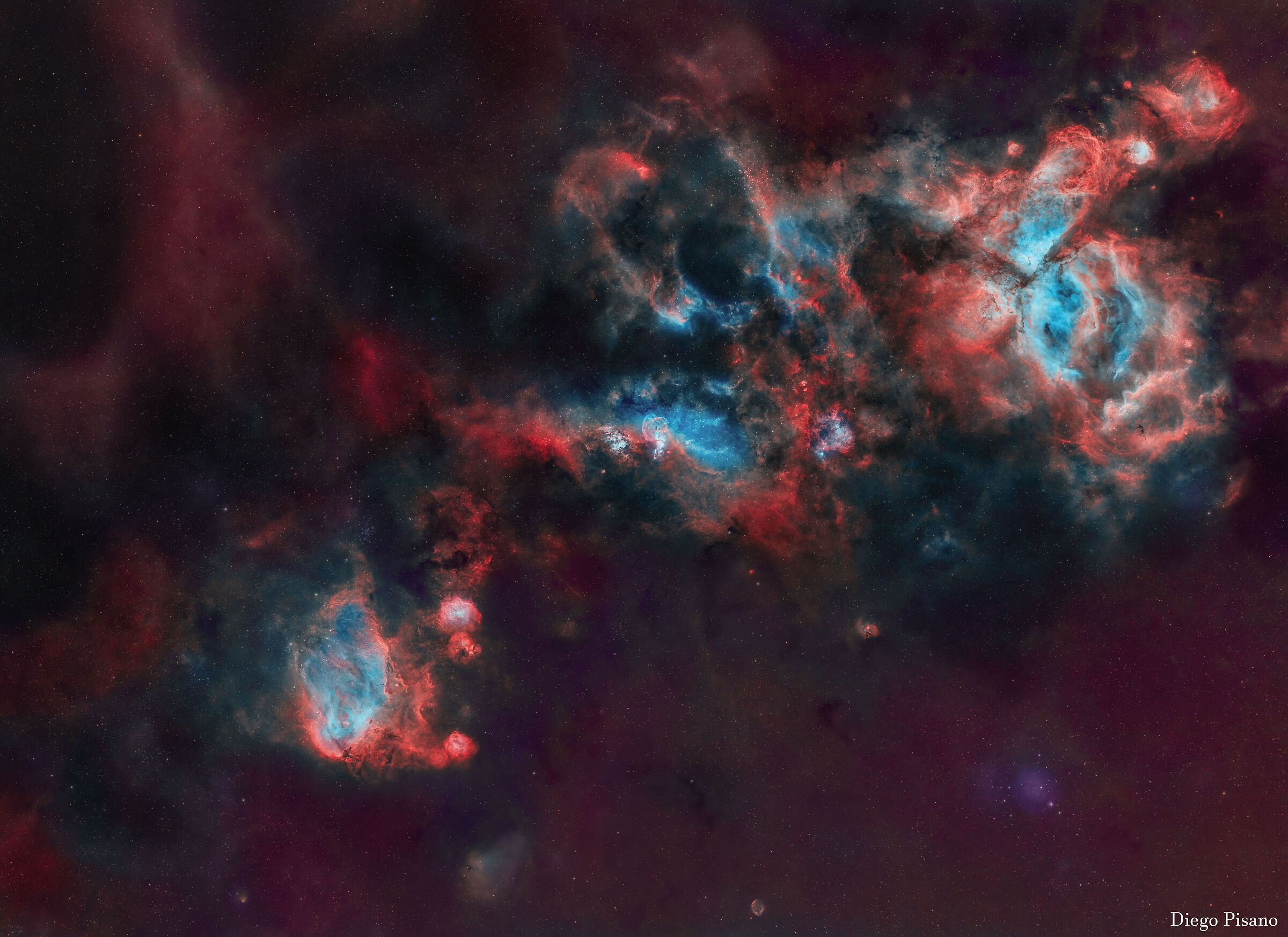 NGC3372, NGC3576, NGC2944 Wide Field in SHO Palette...
