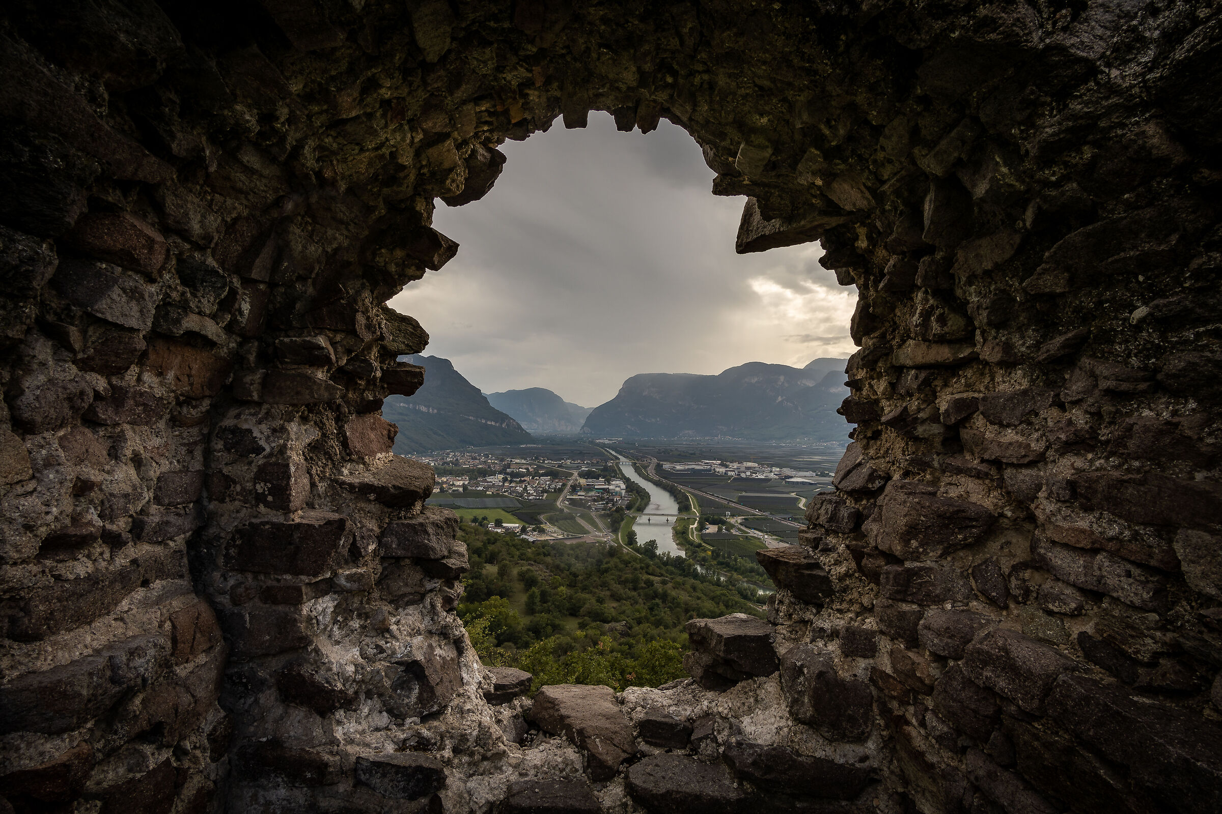 Ruins of Castelfeder with a view of the Bassa Atesina...