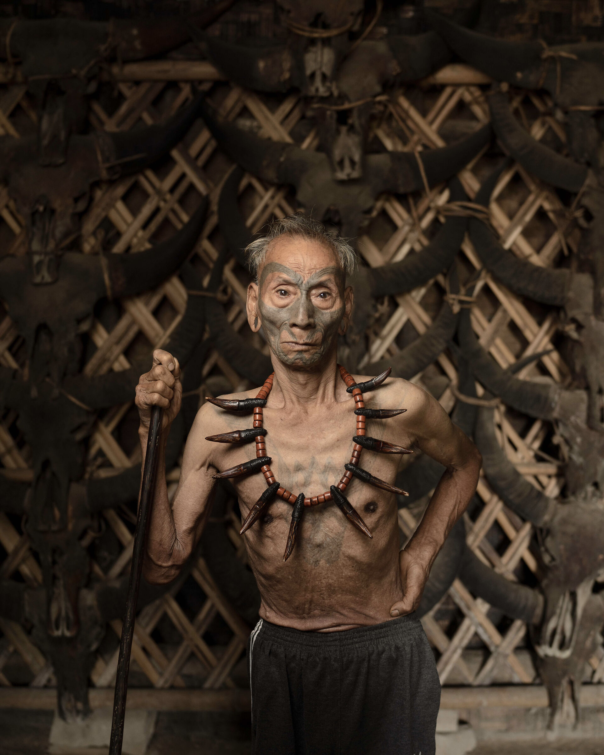 Member of Konyak tribe in Hong Poi Village, Nagaland...