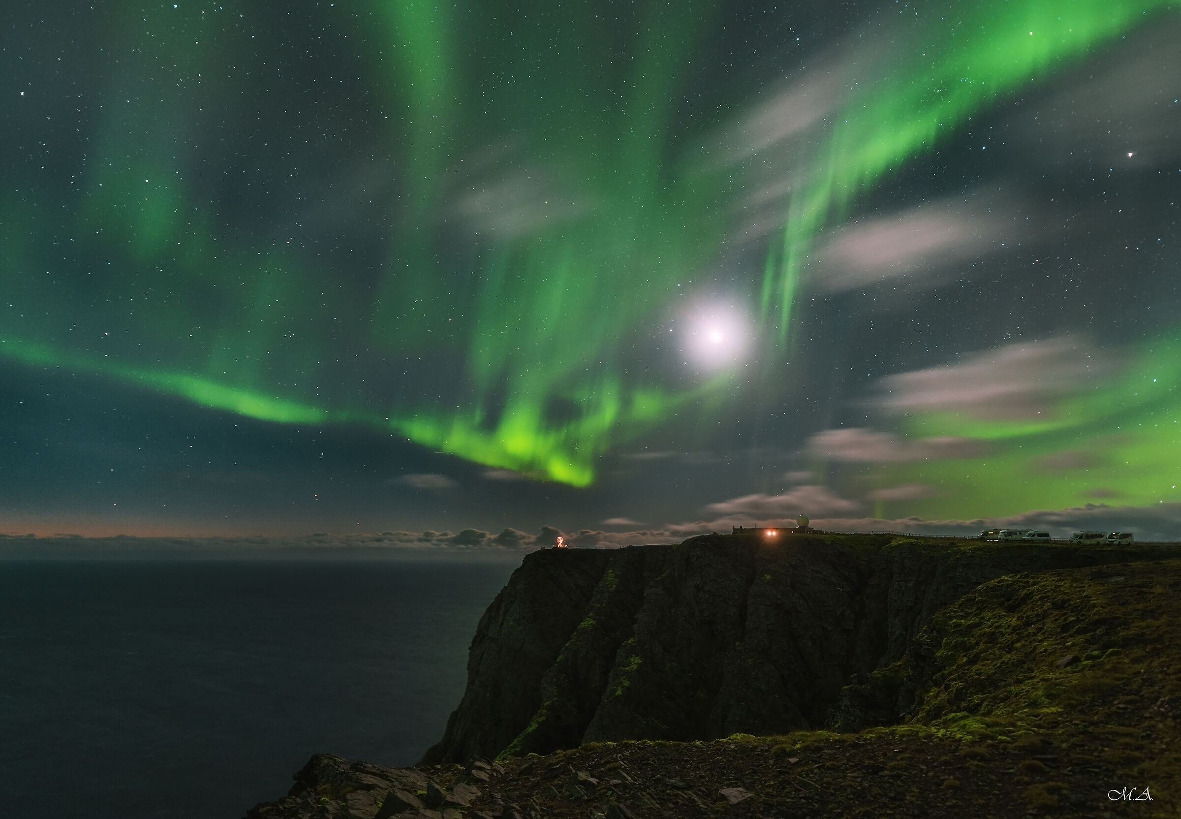 Lunar Northern Lights on the roof of Europe - North Cape...