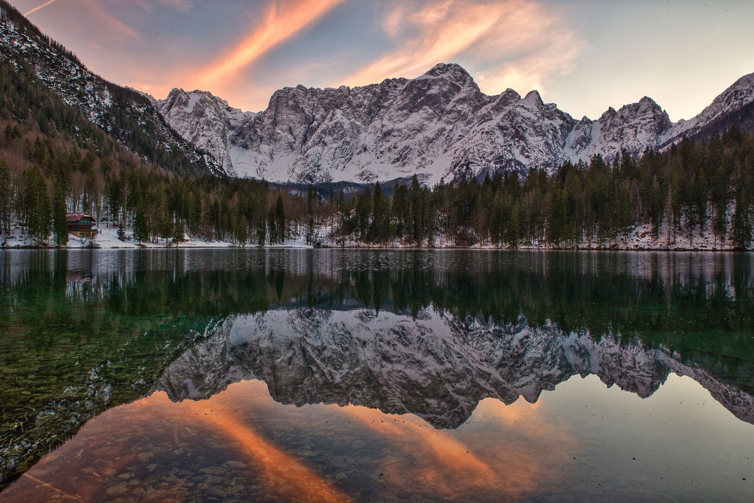 Winter sunset at the Fusine Lakes....