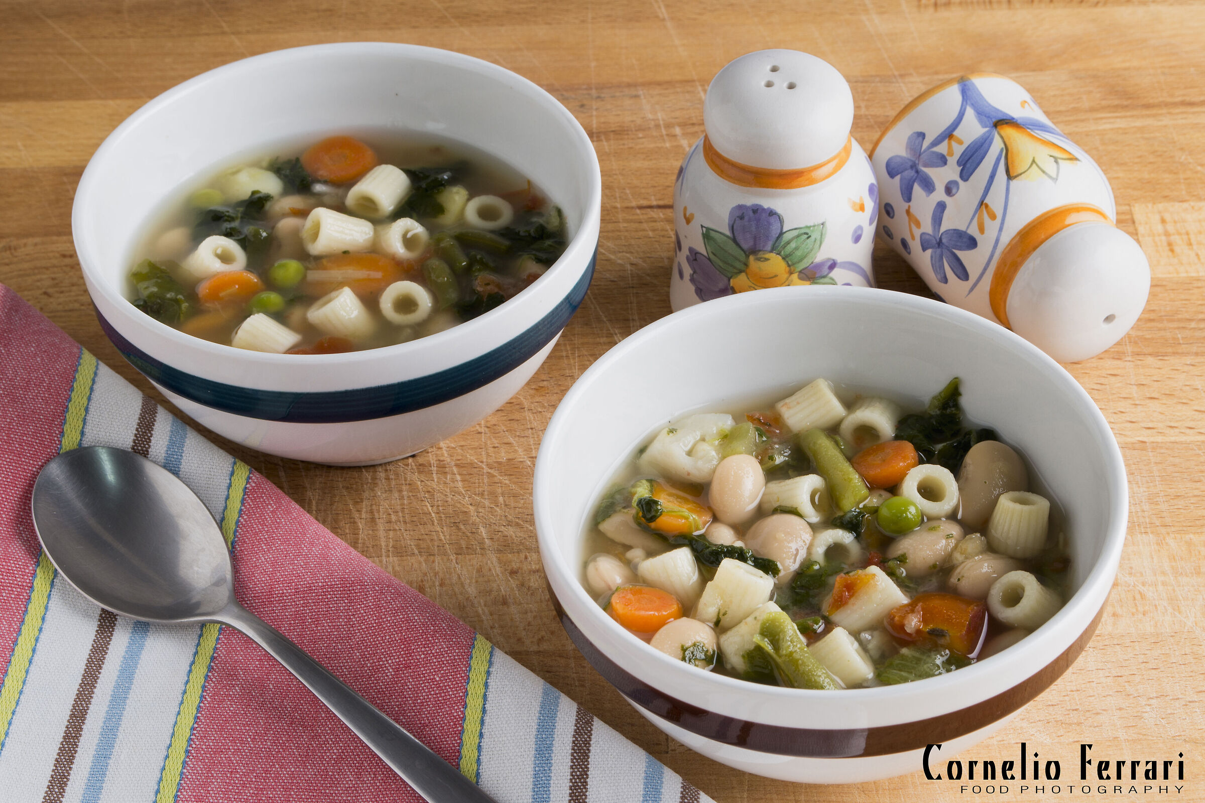 vegetable minestrone with pasta in cups C...