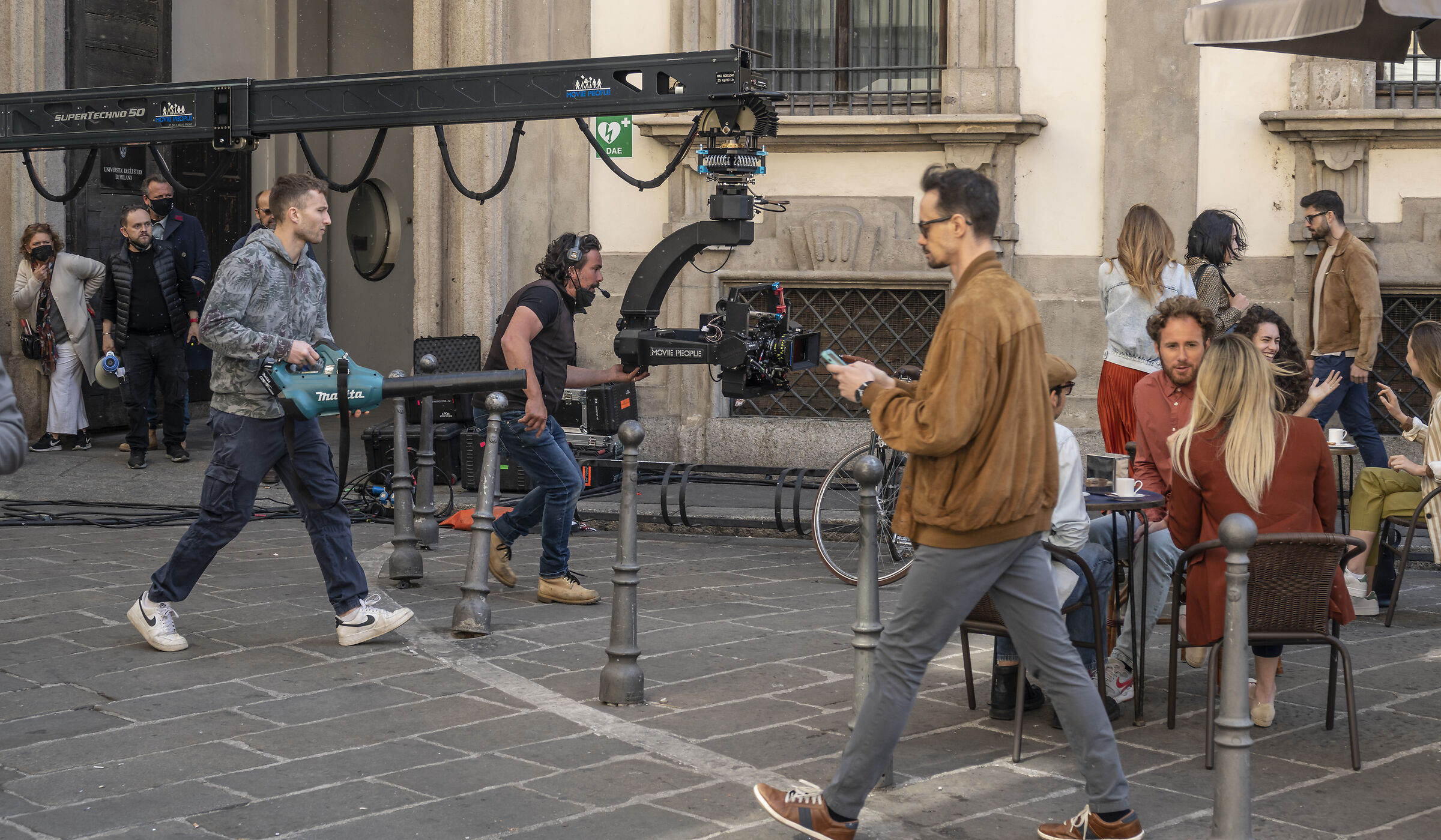 Filming in Piazza Sant'Alessandro in Zebedia...