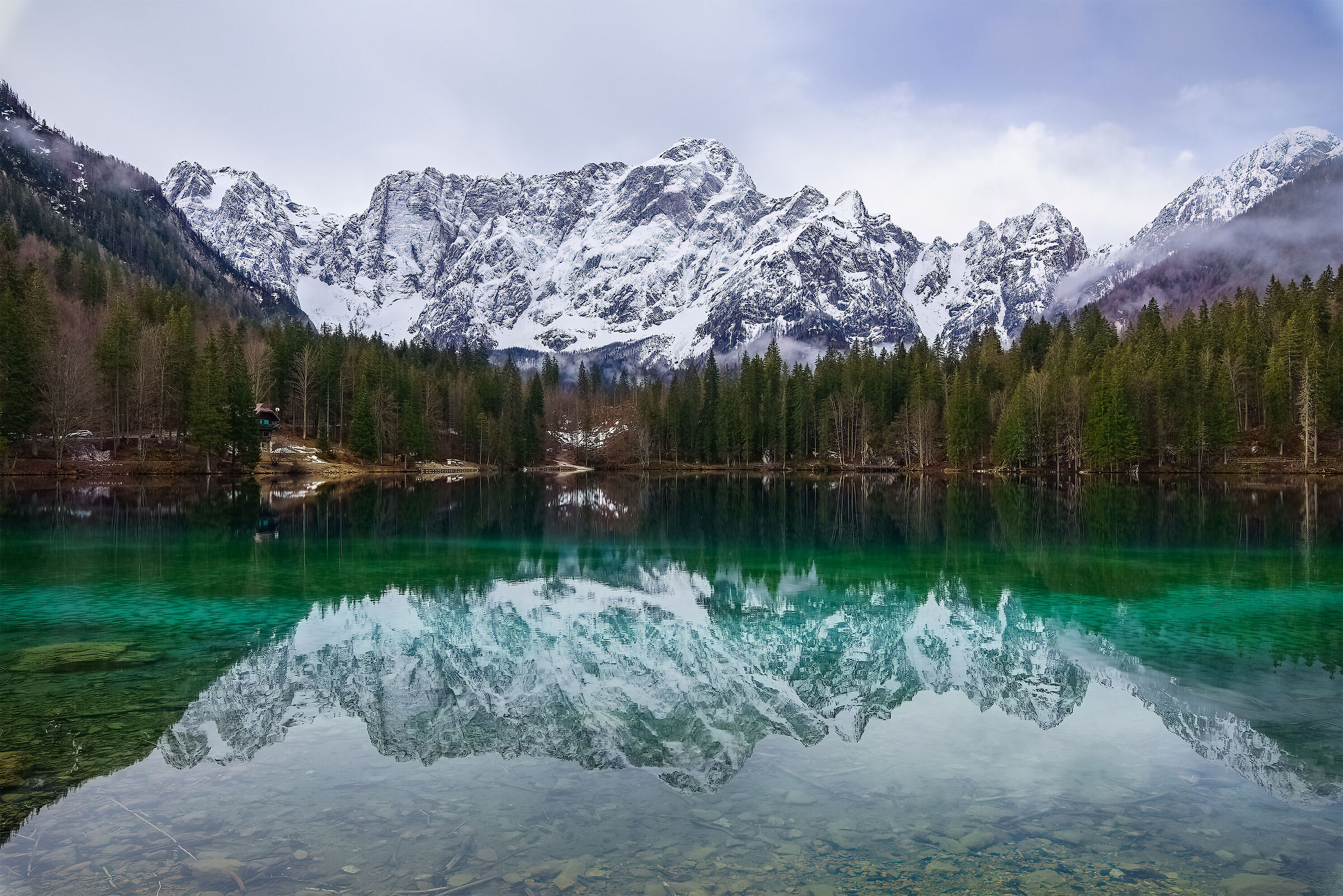 Reflection at the lower lake of Fusine 01/04/2023...
