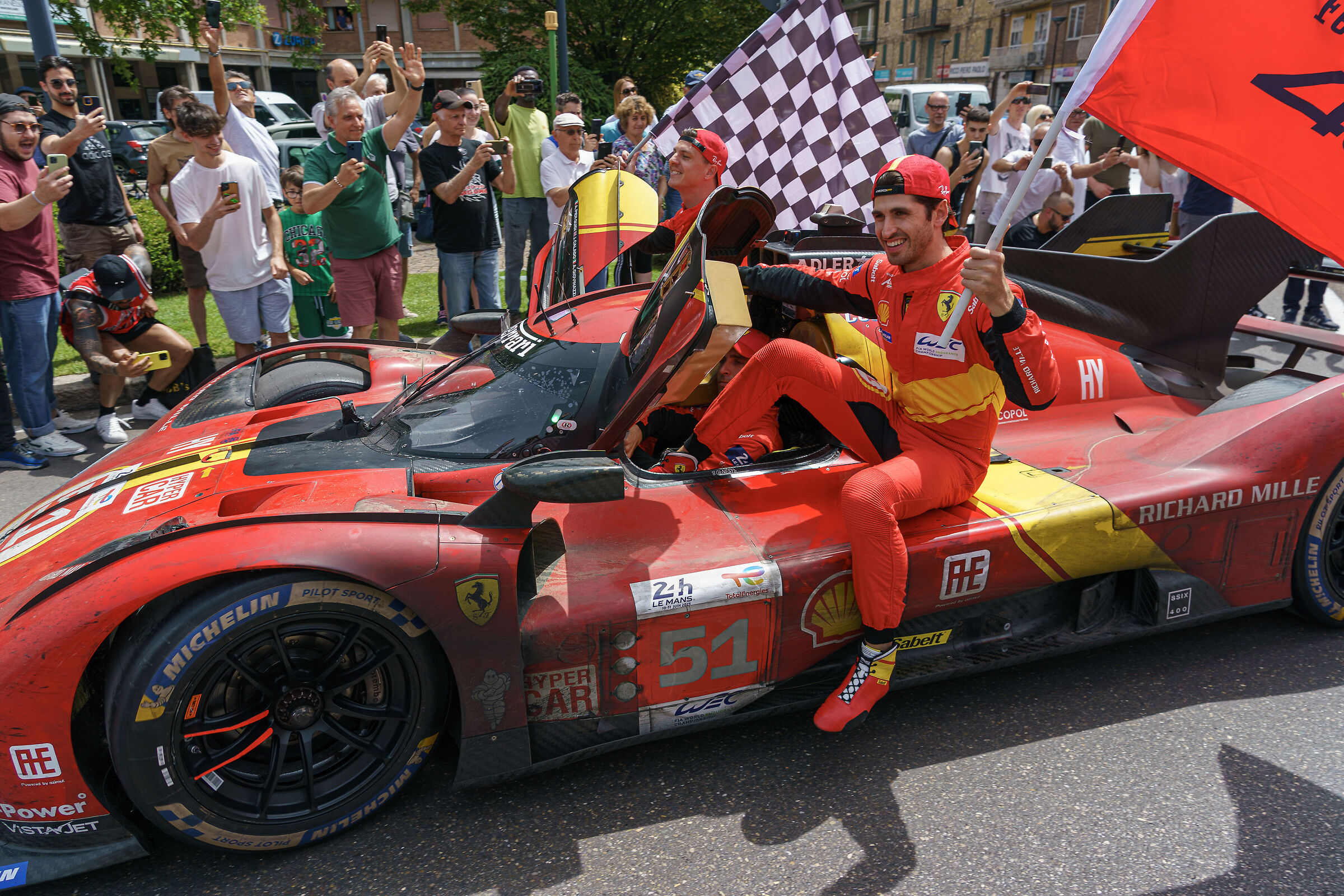 In Maranello with the winning Ferraris at Le Mans...