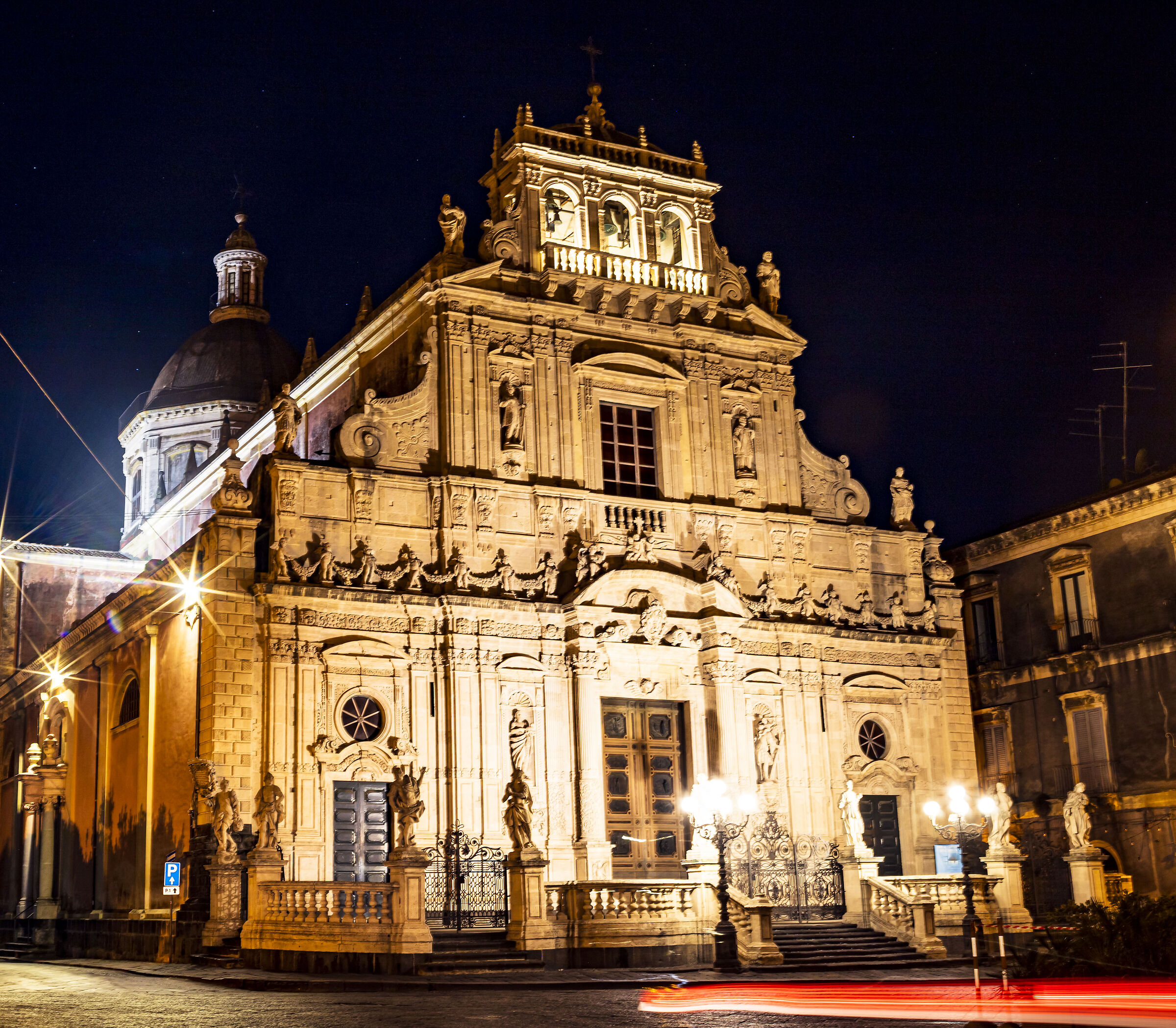 Acireale Church San Sebastiano at night ...