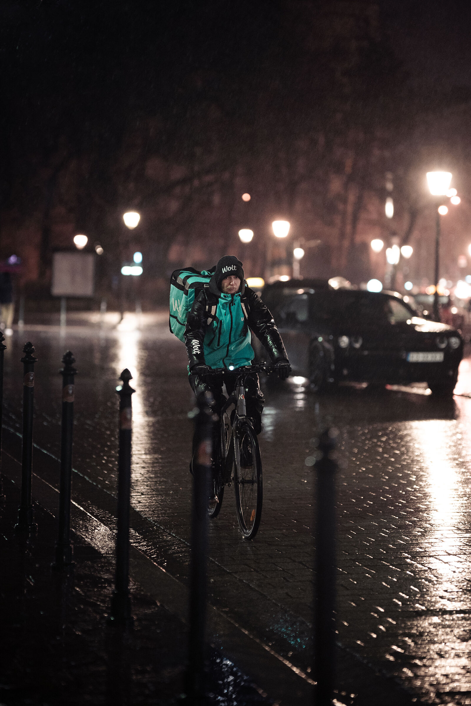 A rider in the night rain...