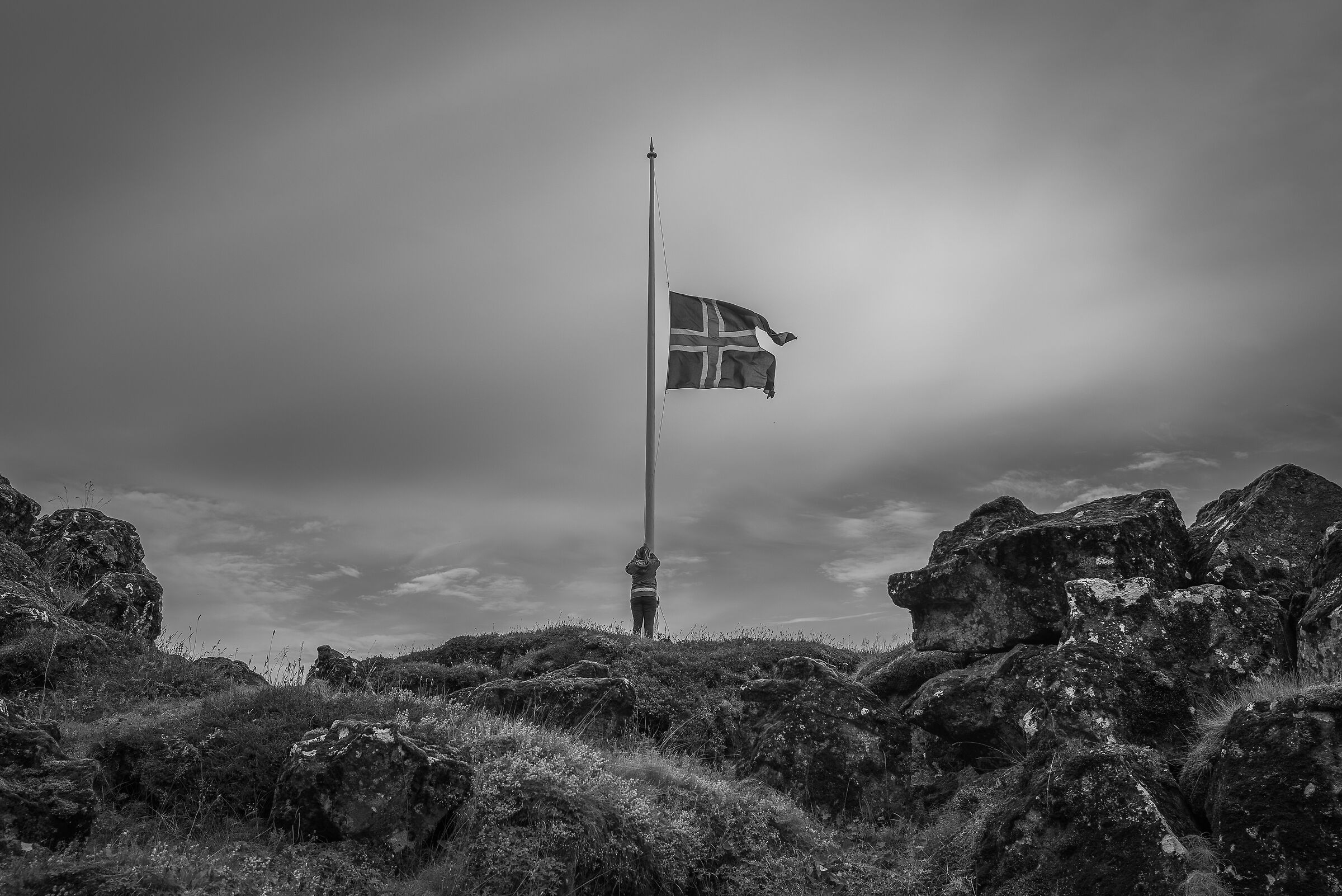 Pingvellir - lowering the flag of the first Icelandic parliament...