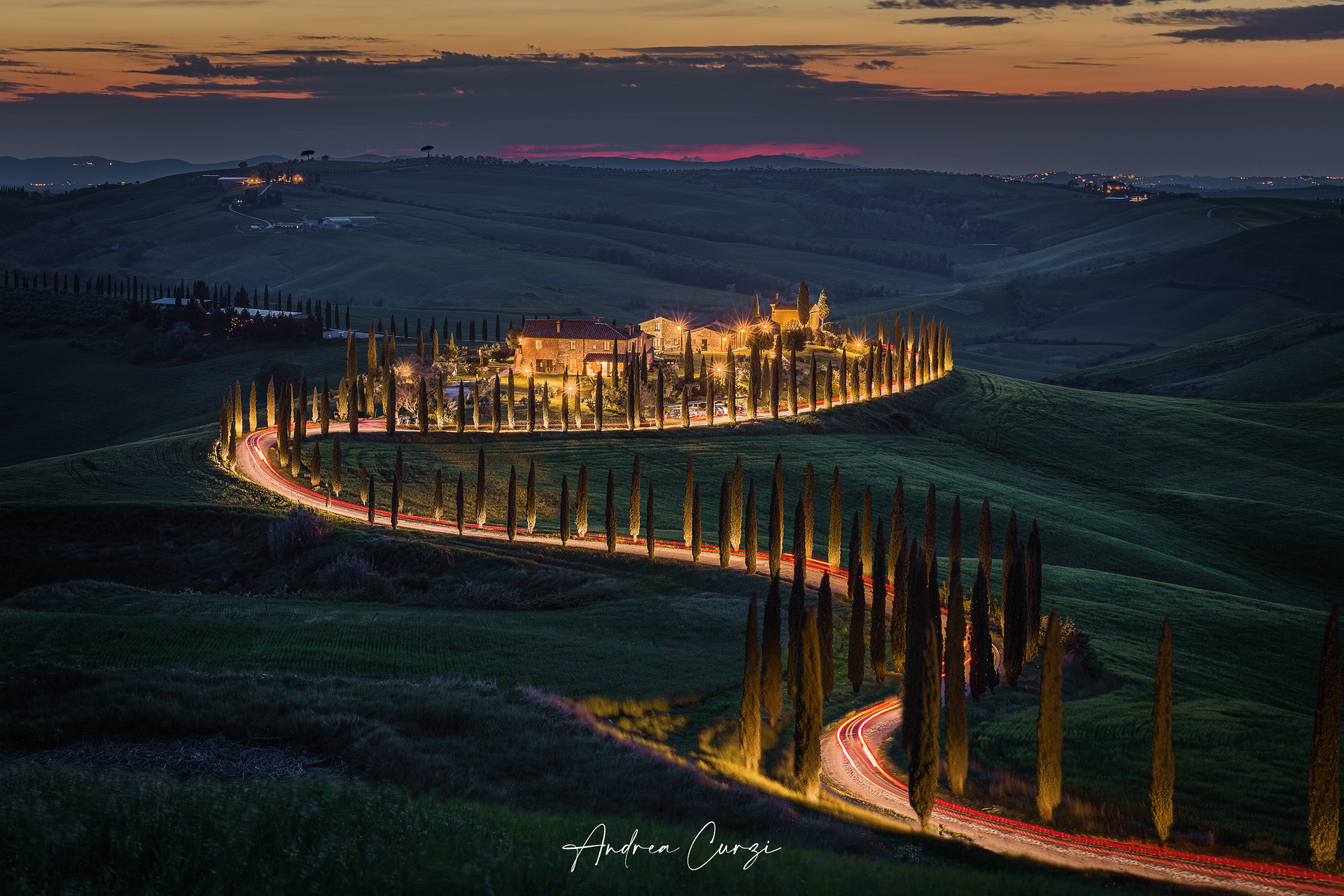 The twilight at the farmhouse Baccoleno - Val D'orcia...